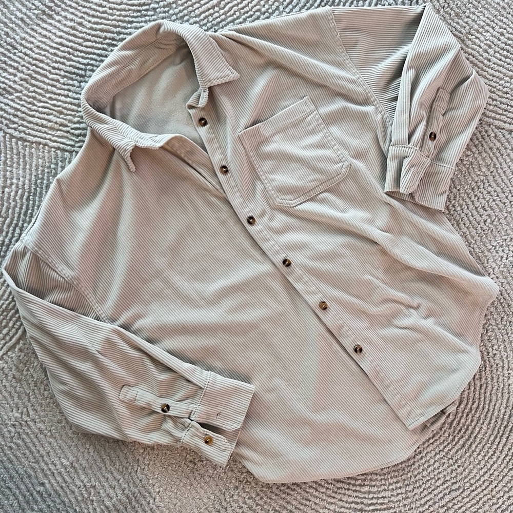 Women’s Corduroy Button-Down Shacket in Beige Taupe | Size M